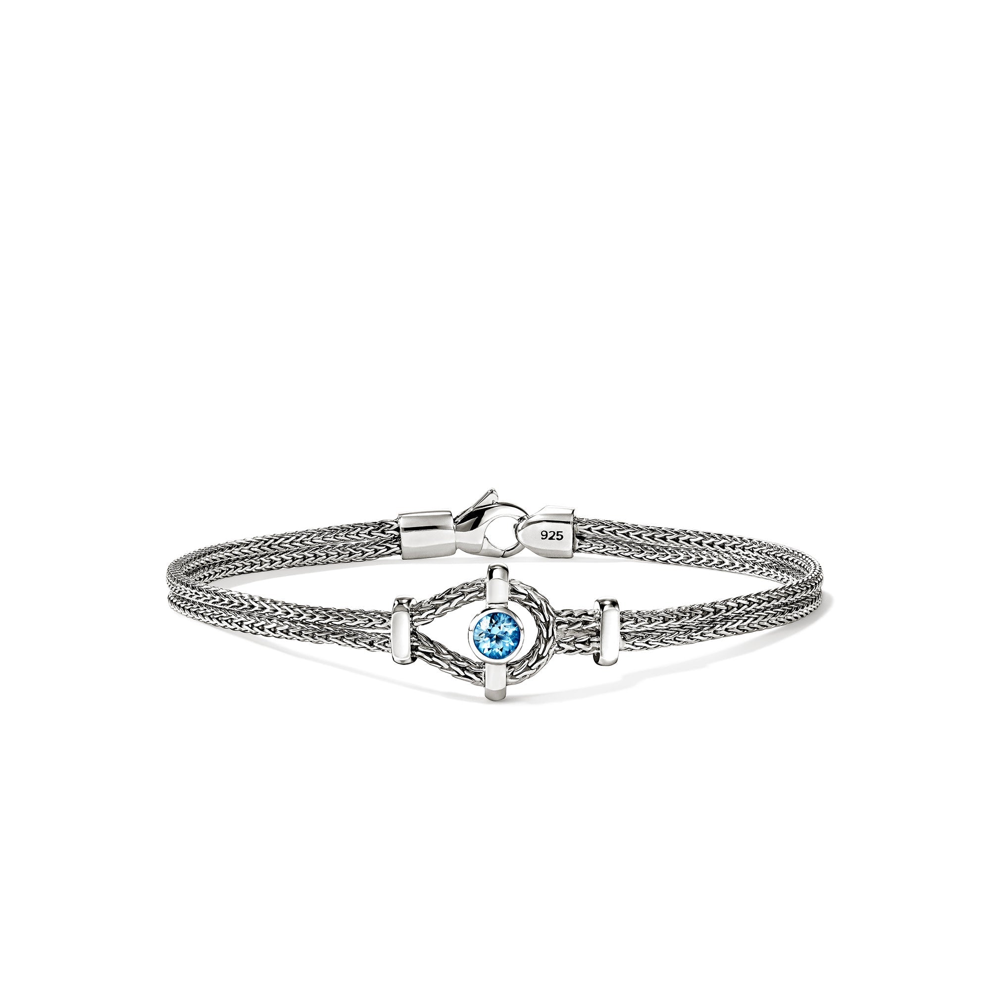 John Hardy Sterling Silver Icon Station Bracelet with Treated Swiss Blue Topaz, 3.6mm