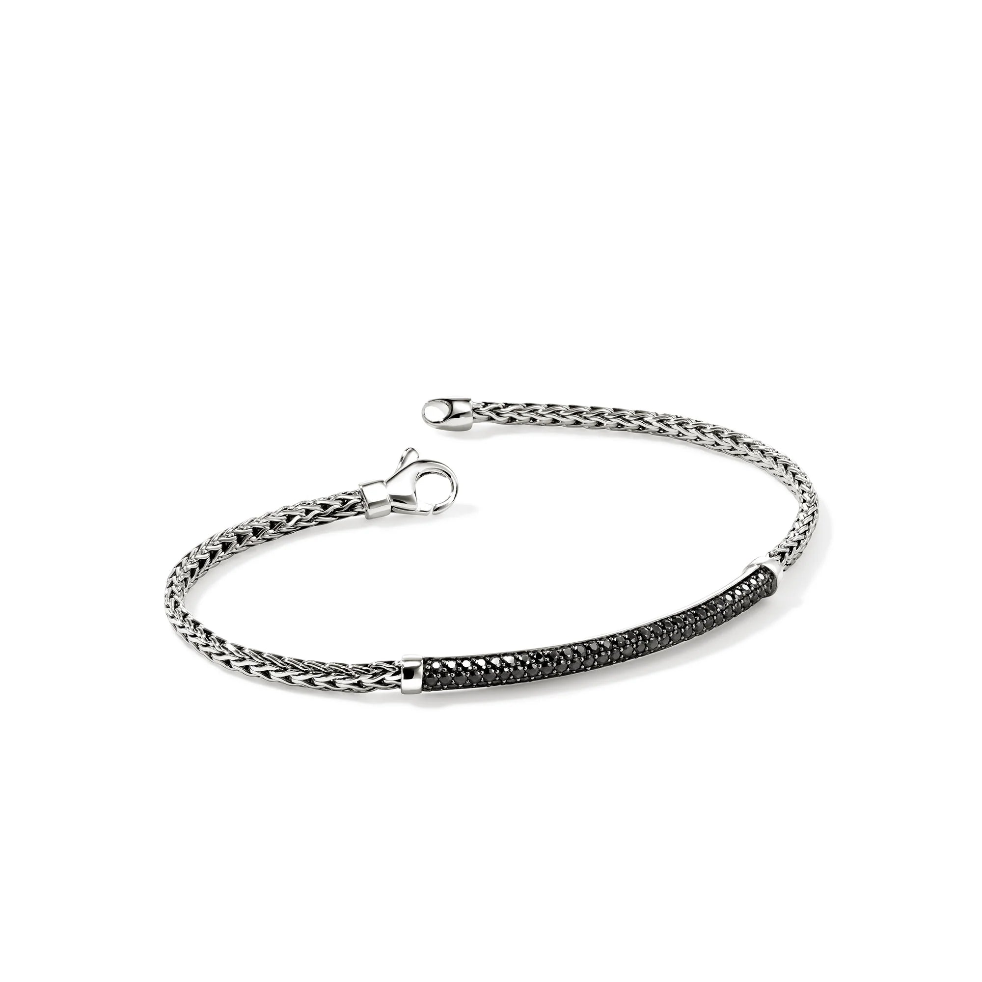 Sterling Silver Woven Chain and Treated Black Sapphire Bracelet