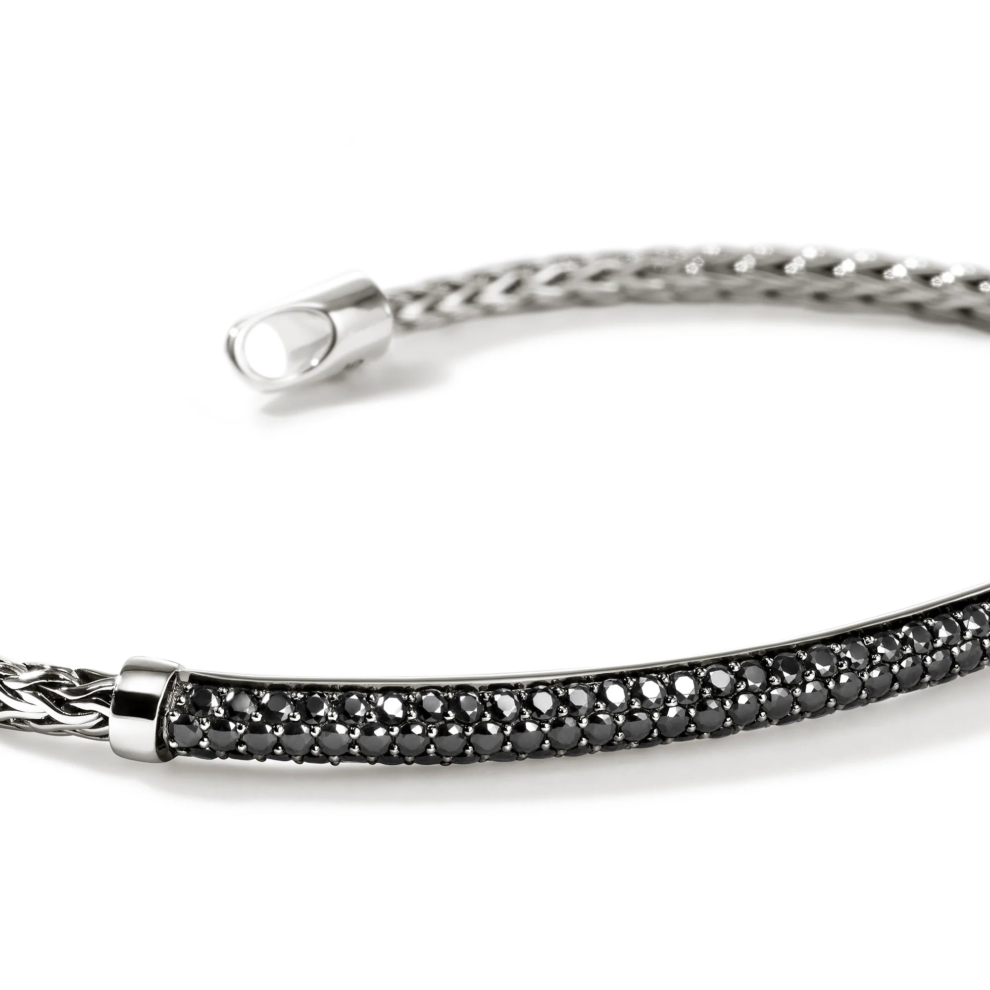 Sterling Silver Woven Chain and Treated Black Sapphire Bracelet