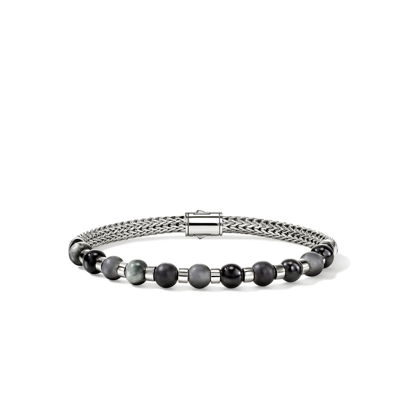 Men's Sterling Silver Black Beaded Chain Bracelet