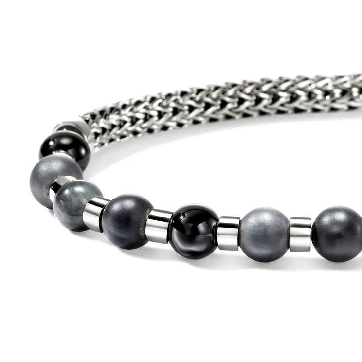 Men's Sterling Silver Black Beaded Chain Bracelet