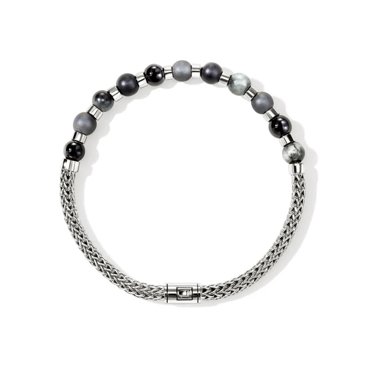 Men's Sterling Silver Black Beaded Chain Bracelet