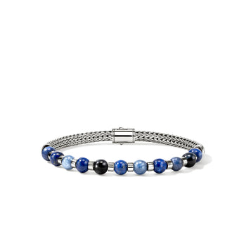 Men's Sterling Silver Blue Beaded Chain Bracelet
