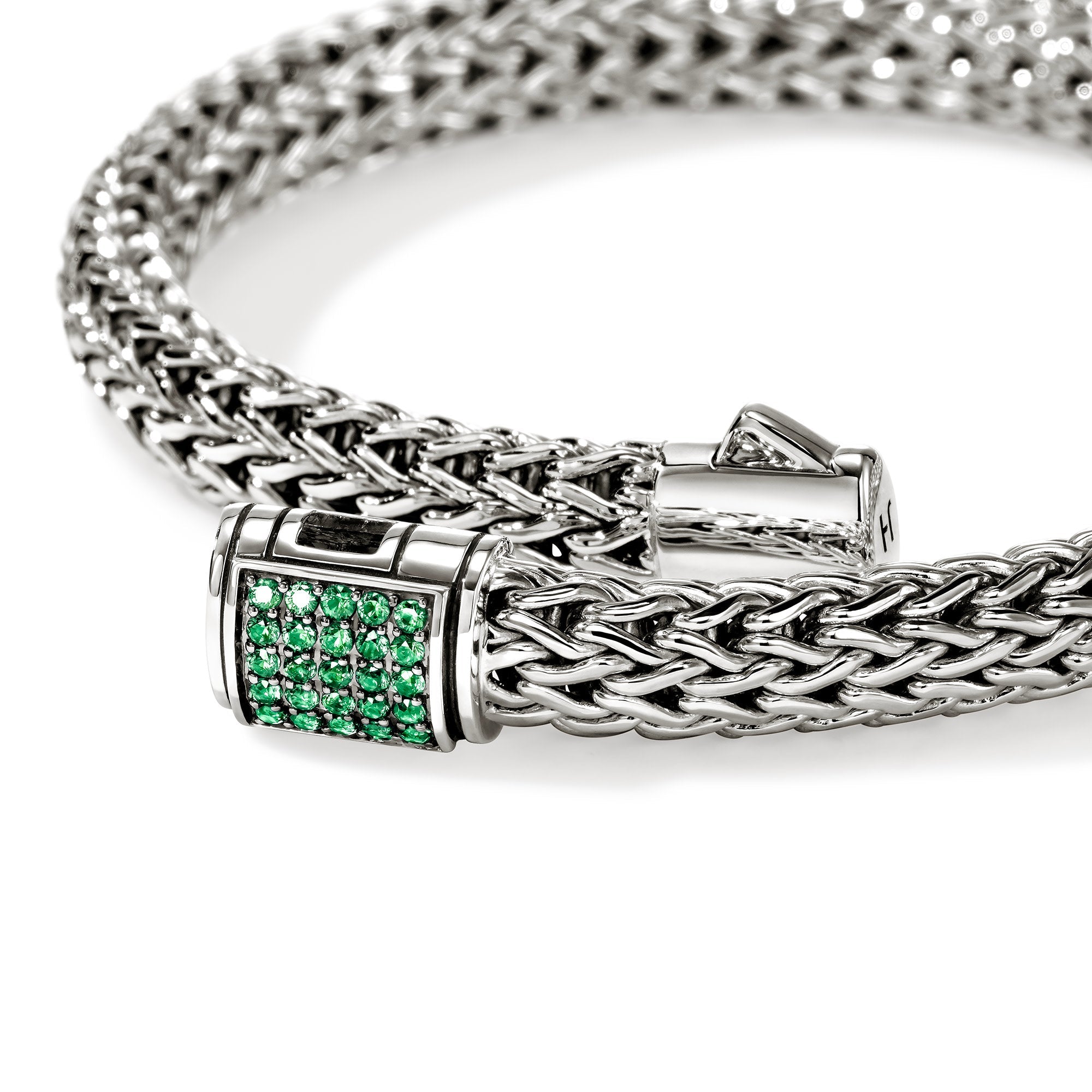 John Hardy Sterling Silver Icon Bracelet with Emerald, 6.5mm