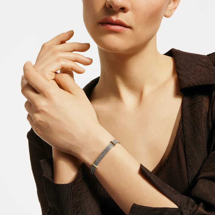 Sterling Silver Icon Link Bracelet with Gold Accents