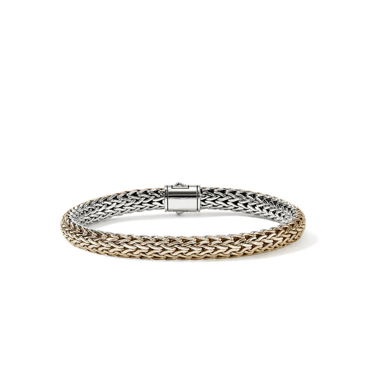Sterling Silver and Yellow Gold 6.5MM Reversible Icon Bracelet with Diamonds