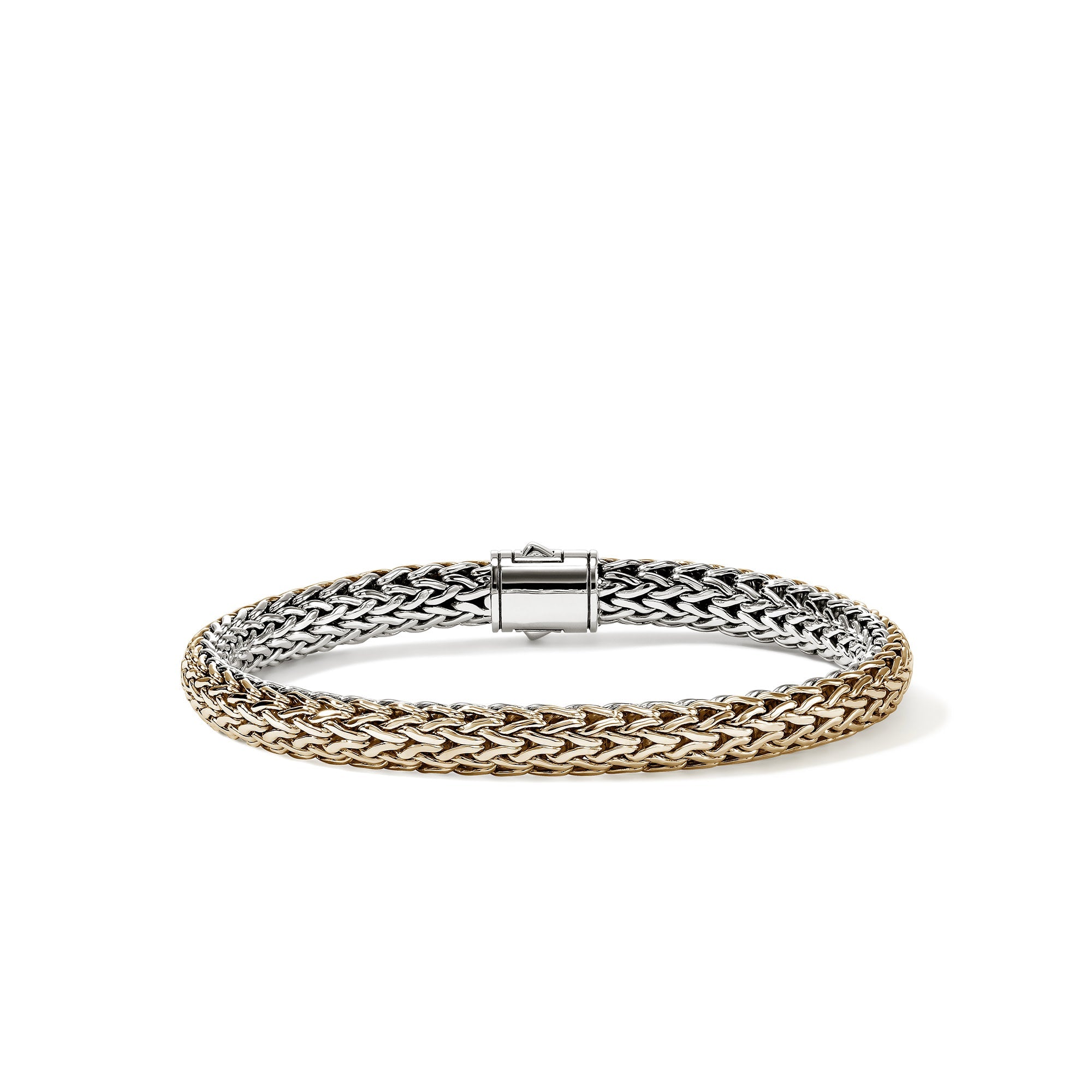 John Hardy Yellow Gold and Sterling Silver Reversible Icon Bracelet with Pave Diamonds, 6.5mm, Medium