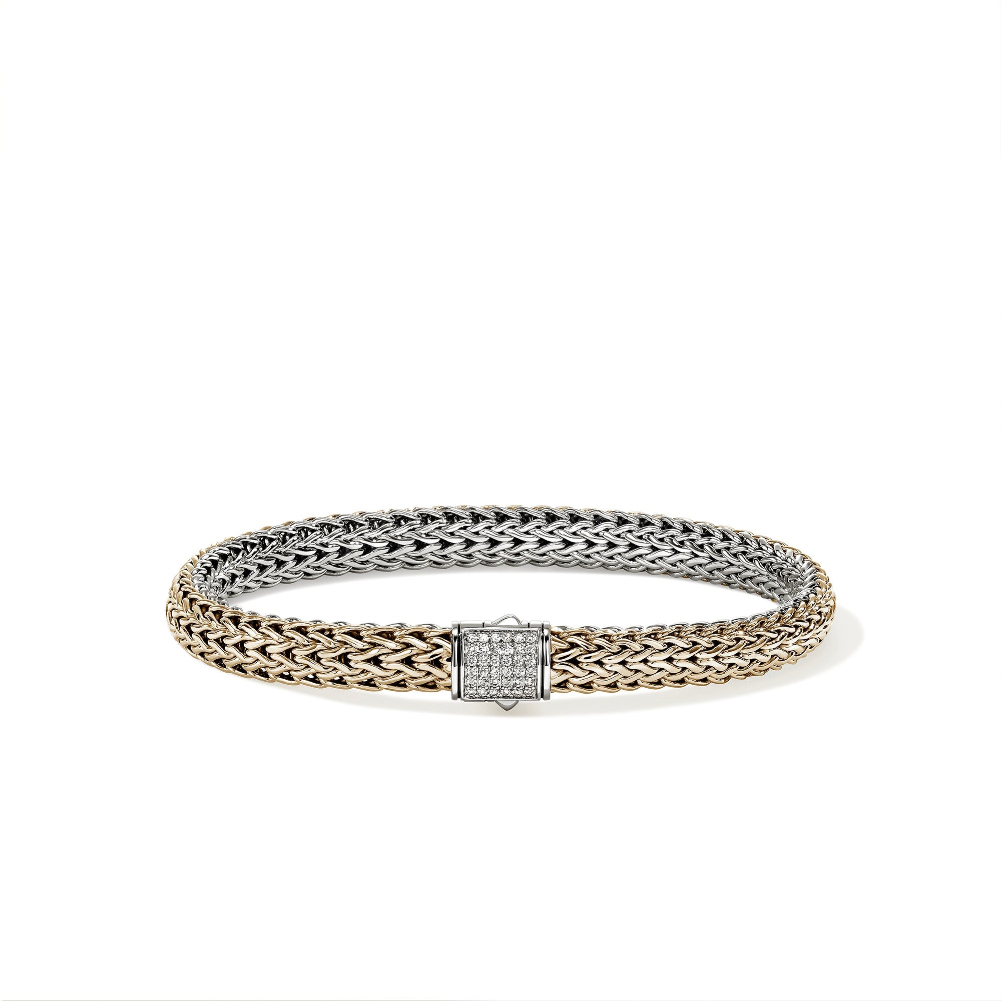 John Hardy Yellow Gold and Sterling Silver Reversible Icon Bracelet with Pave Diamonds, 6.5mm, Large