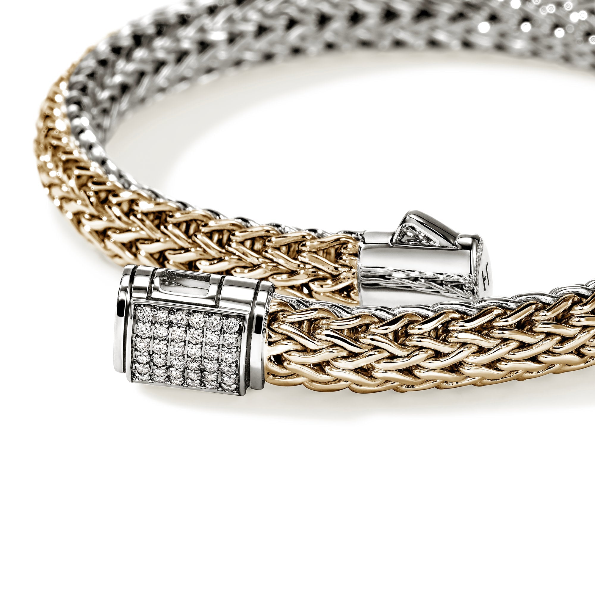 John Hardy Yellow Gold and Sterling Silver Reversible Icon Bracelet with Pave Diamonds, 6.5mm, Large