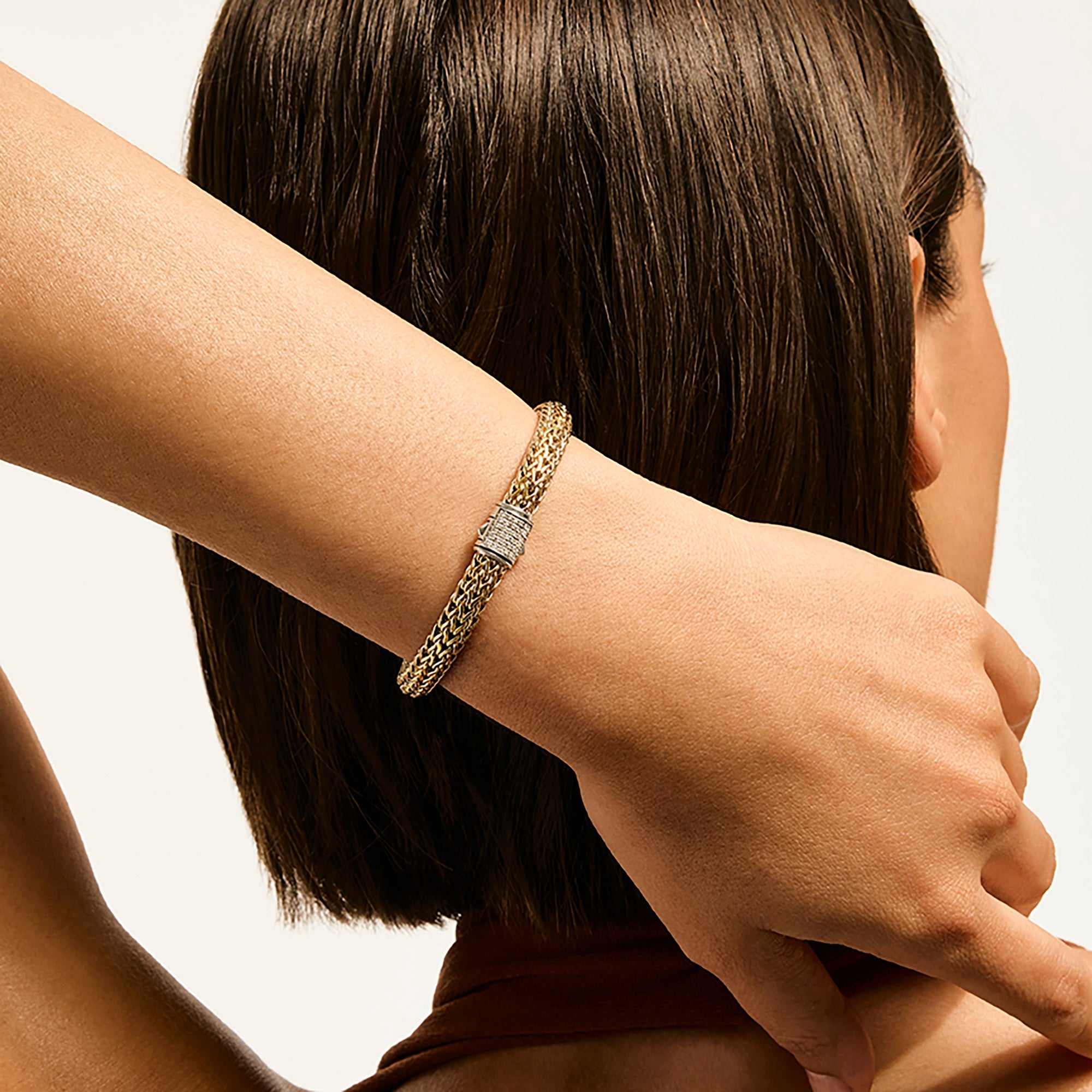 John Hardy Yellow Gold and Sterling Silver Reversible Icon Bracelet with Pave Diamonds, 6.5mm, Large