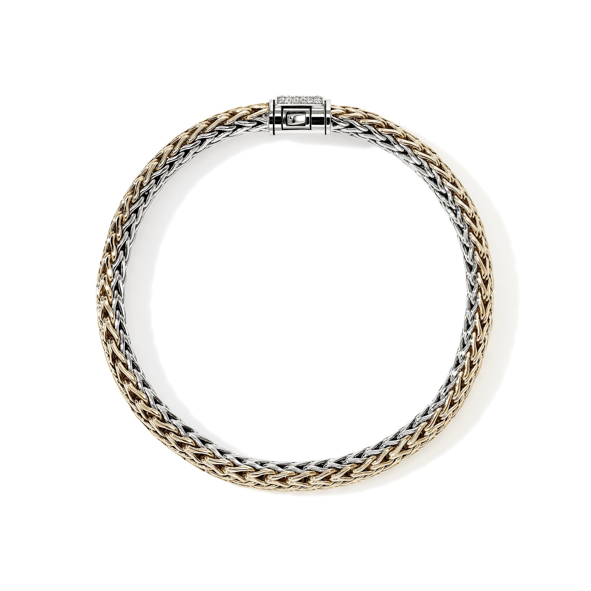John Hardy Yellow Gold and Sterling Silver Reversible Icon Bracelet with Pave Diamonds, 6.5mm, Large