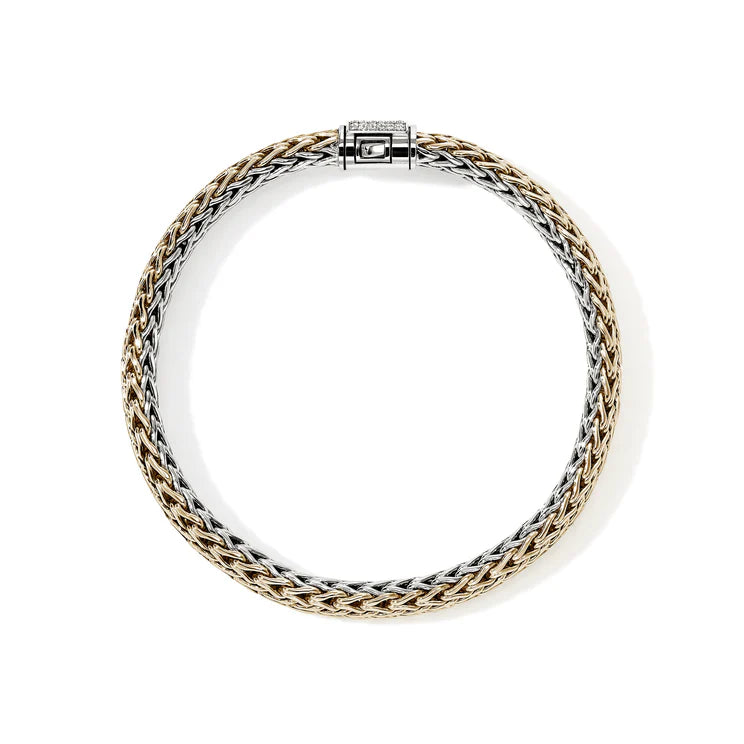Sterling Silver and Yellow Gold 6.5MM Reversible Icon Bracelet with Diamonds
