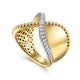 Yellow Gold Bujukan and Diamond Wide Band X Ring