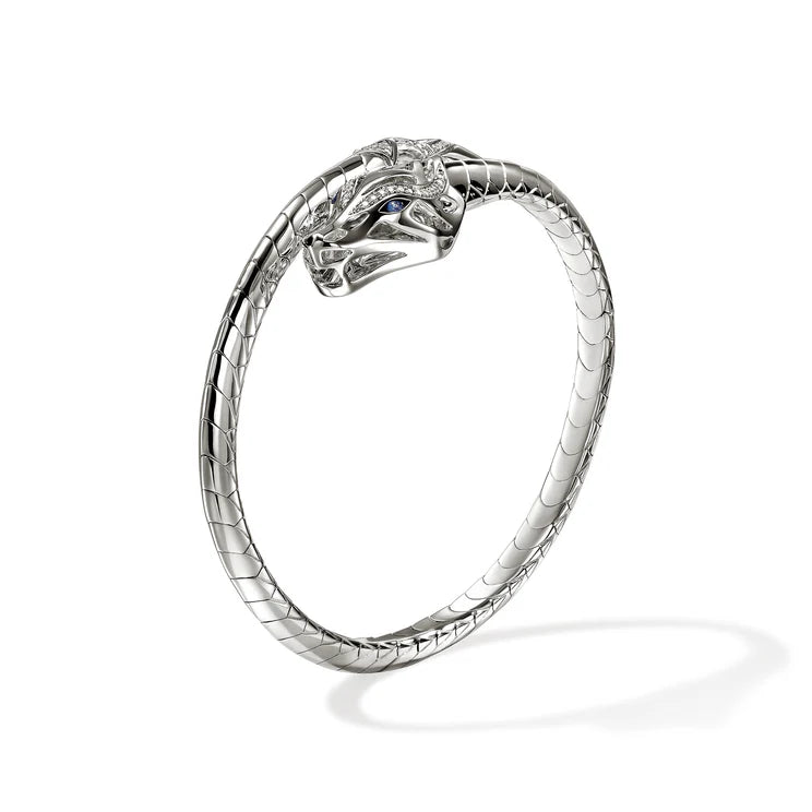 Sterling Silver Diamond and Blue Sapphire Naga Cuff Bracelet