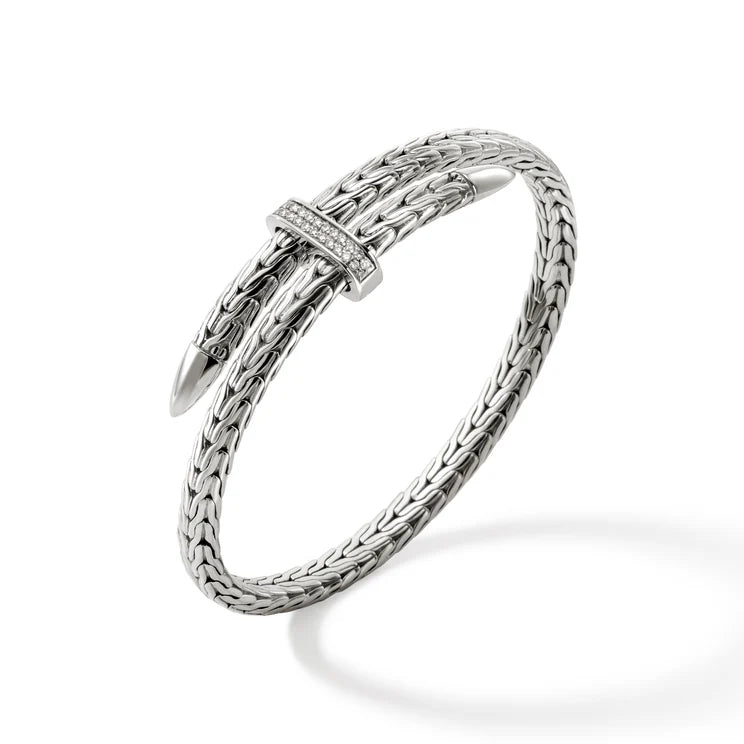 Sterling Silver and Pave Diamond Spear Flex Cuff