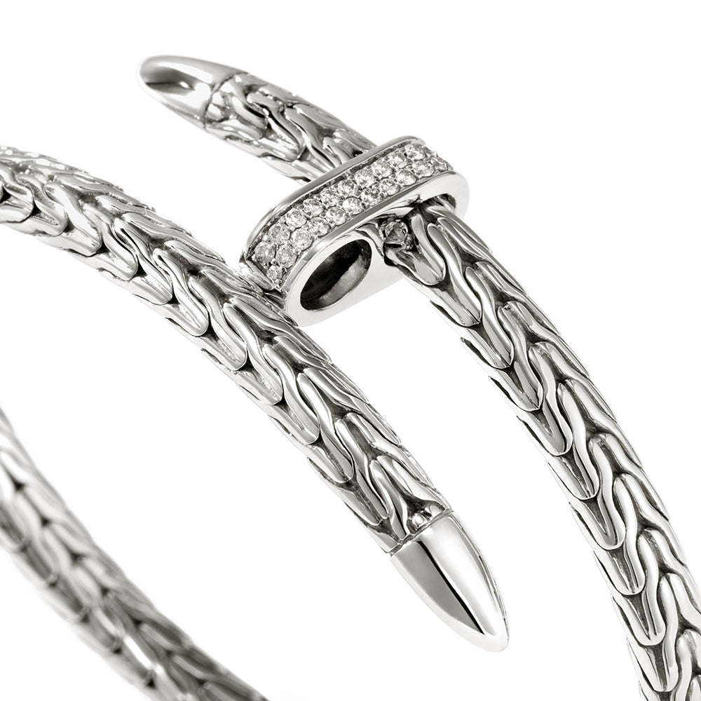 John Hardy Sterling Silver Spear Bracelet with Pave Diamonds, 5.5mm