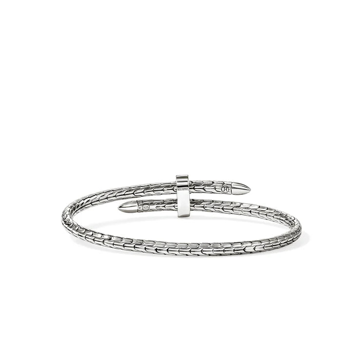 Sterling Silver Diamond Pave Slim Spear Bypass Cuff Bracelet
