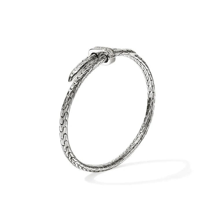 Sterling Silver Diamond Pave Slim Spear Bypass Cuff Bracelet