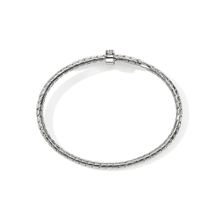 Sterling Silver Diamond Pave Slim Spear Bypass Cuff Bracelet