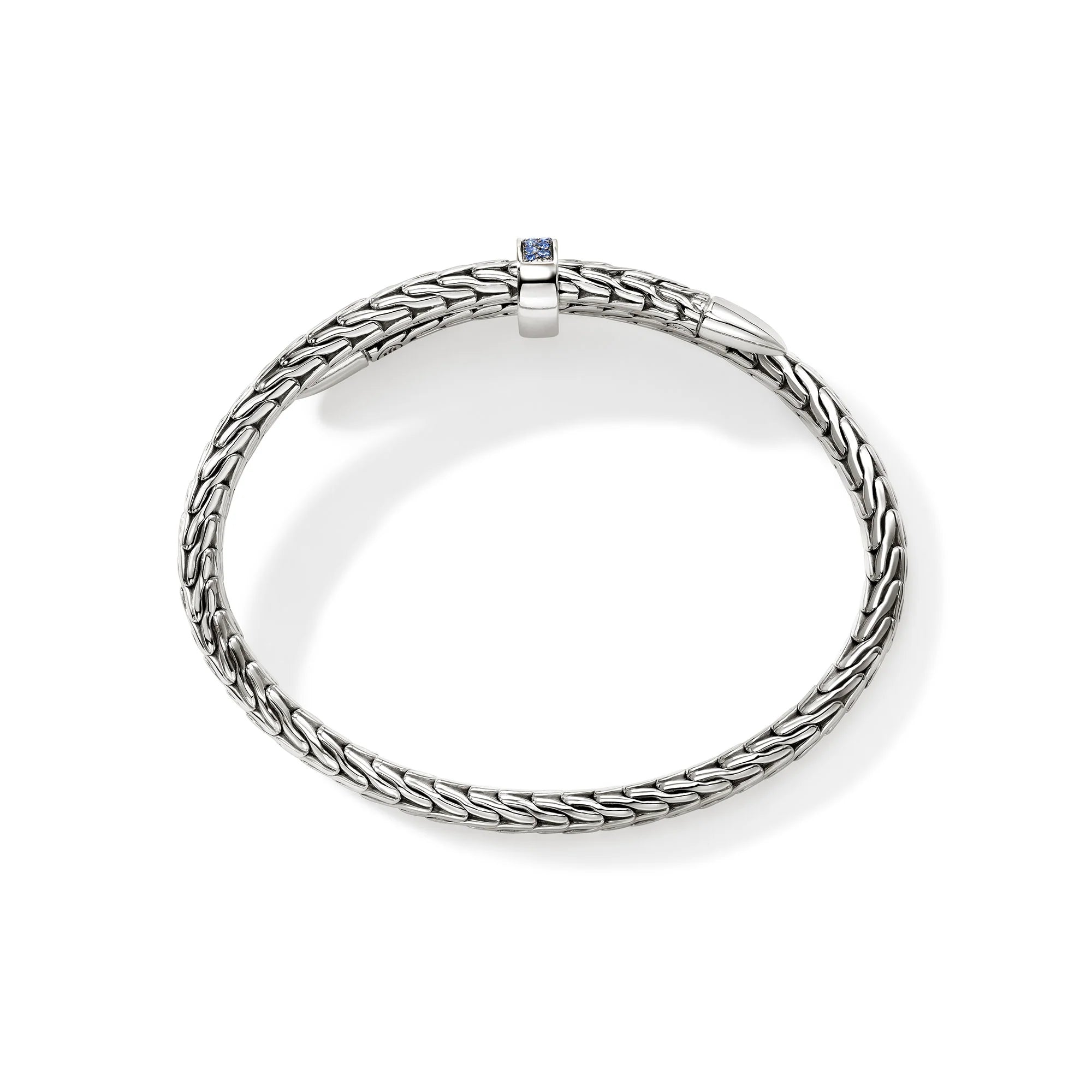 Sterling Silver Chain Motif and Blue Sapphire Spear Bypass Cuff