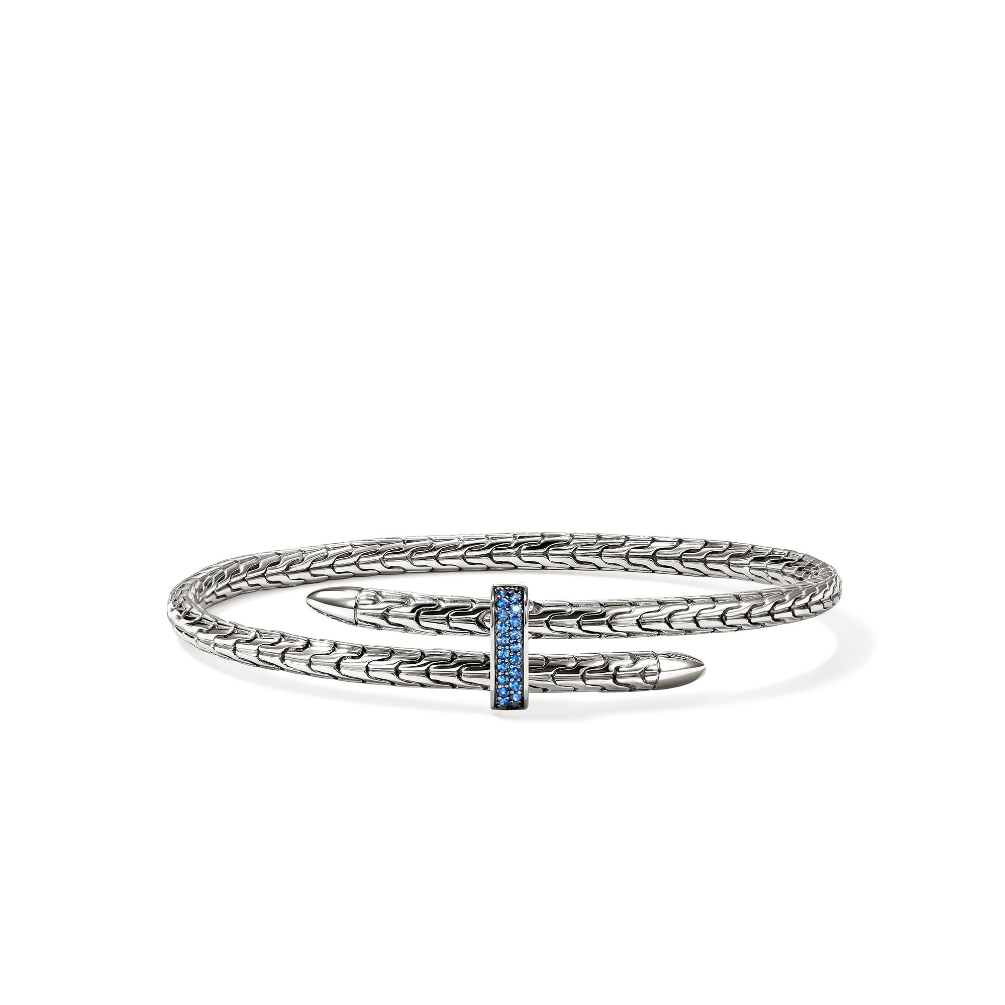 John Hardy Sterling Silver Spear Bypass Cuff Bracelet with Blue Sapphire, 4mm