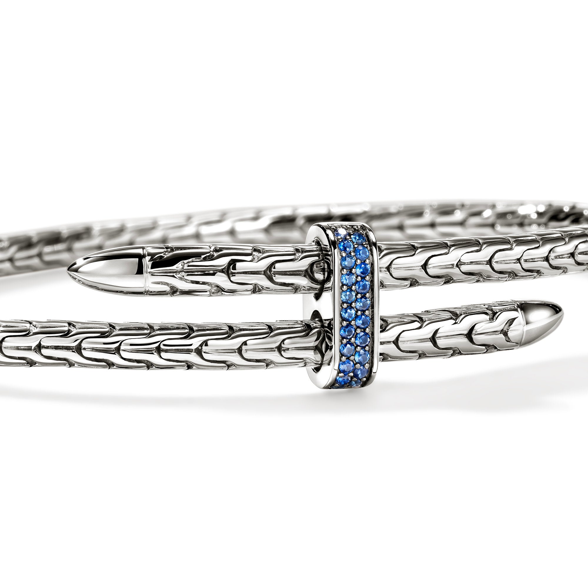 John Hardy Sterling Silver Spear Bypass Cuff Bracelet with Blue Sapphire, 4mm