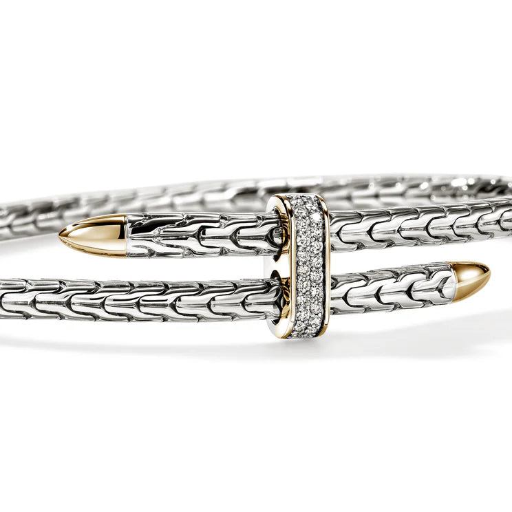 Yellow Gold and Sterling Silver Diamond Spear Flex Cuff
