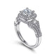 Delilah Vintage Inspired White Gold Cushion Halo Round Diamond Engagement Ring Setting