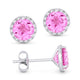 Created Pink Sapphire Halo Stud Earrings