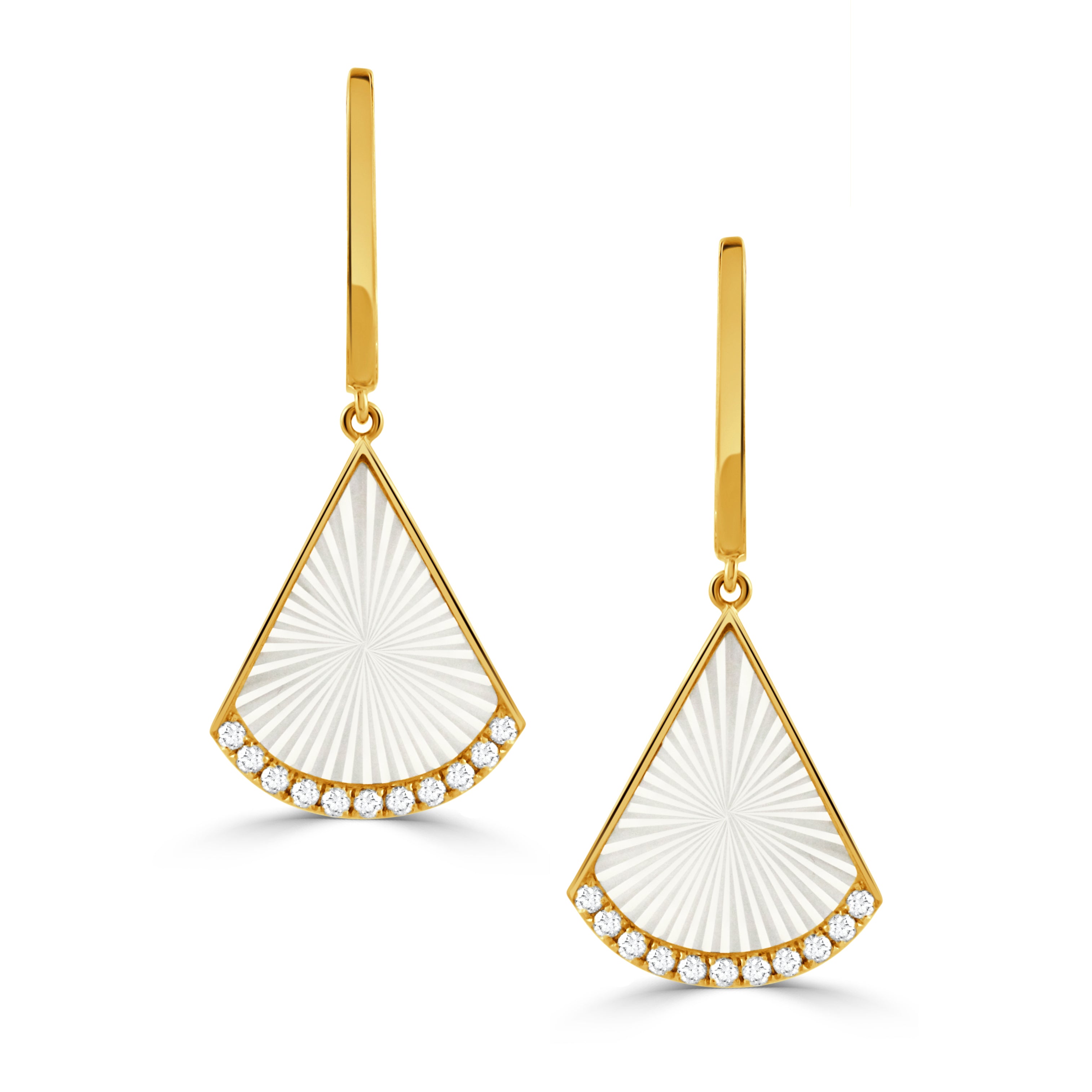 Yellow Gold Ondelle Diamond and White Mother of Pearl Earrings