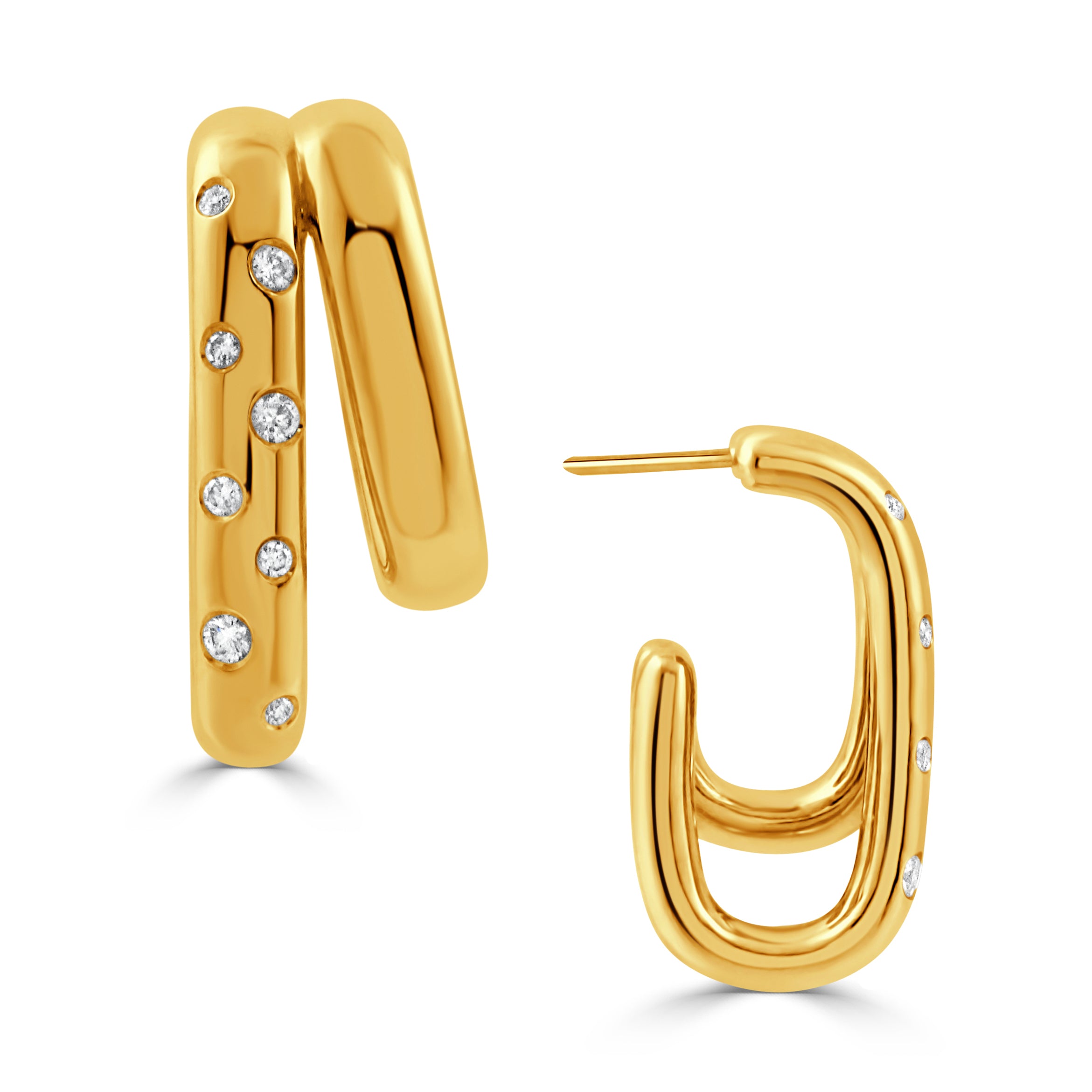 Yellow Gold Double Hoop Diamond Earrings