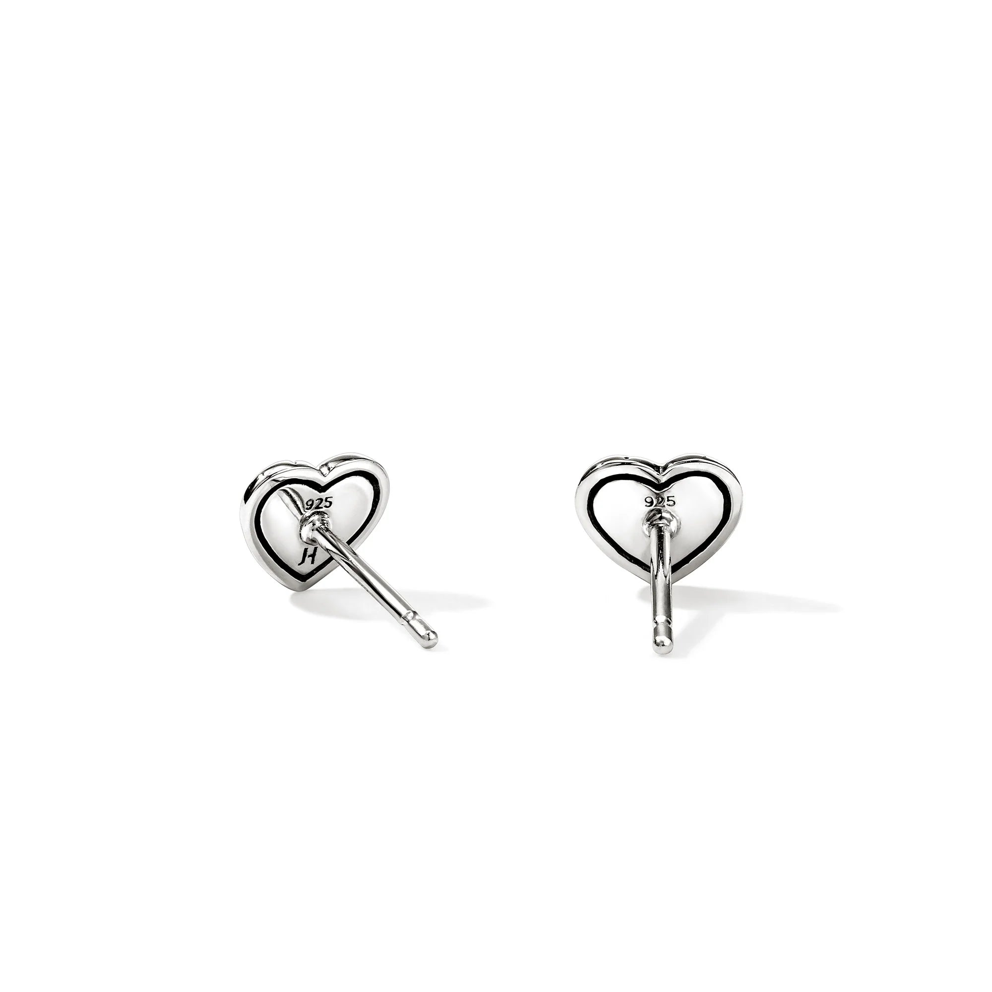 Sterling Silver Heart Stud Earrings with Diamonds