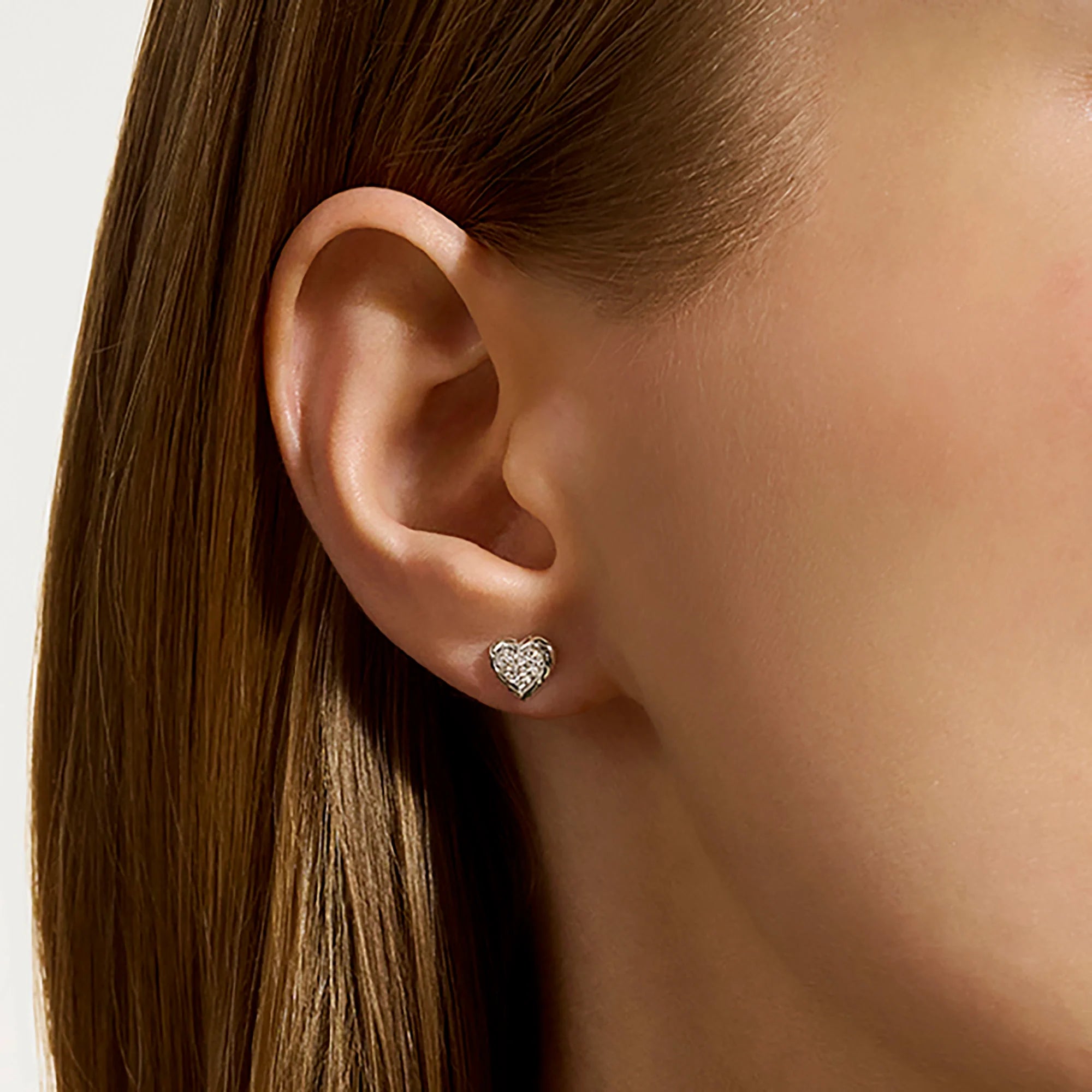 Sterling Silver Heart Stud Earrings with Diamonds