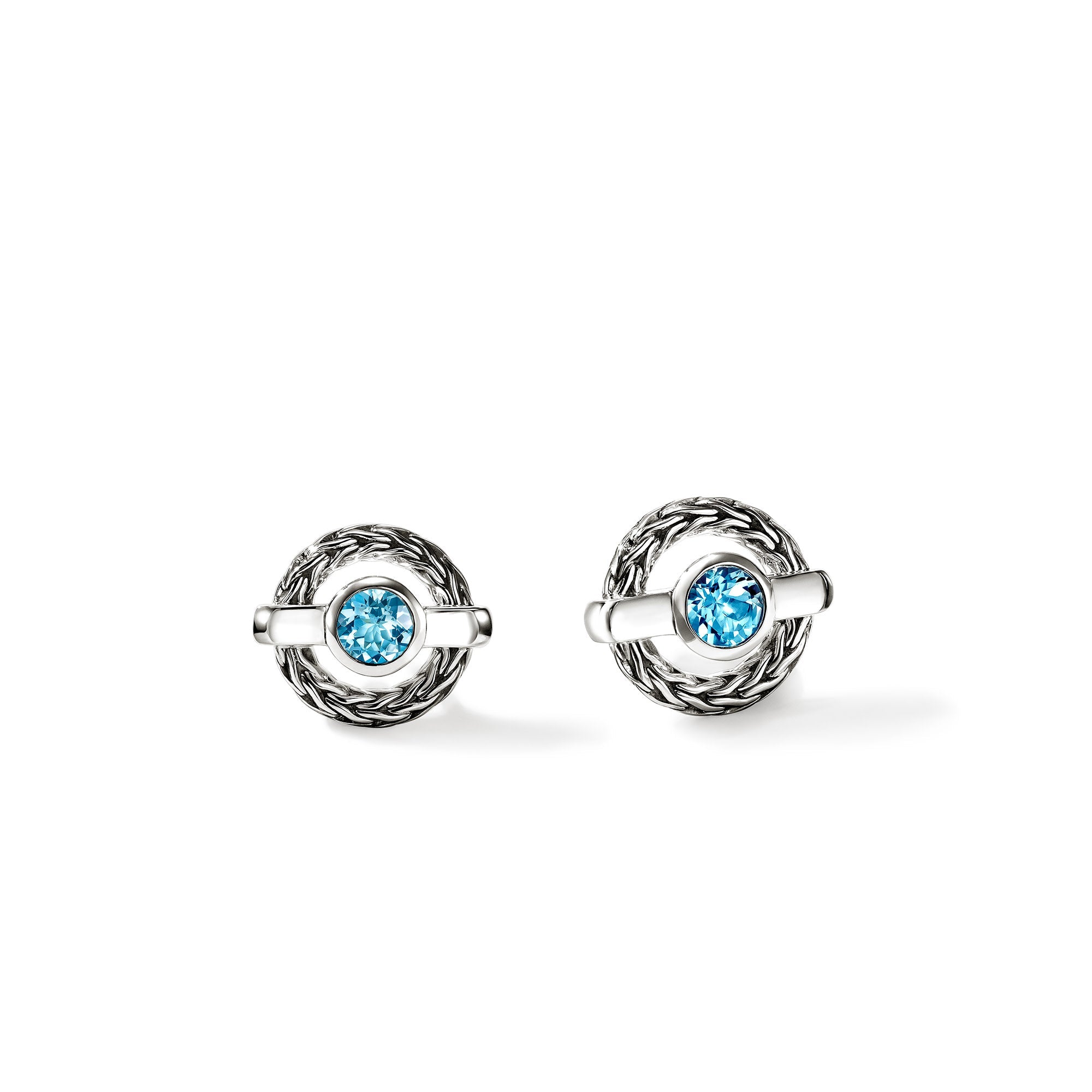 John Hardy Sterling Silver Icon Circle Earrings with Treated Blue Topaz