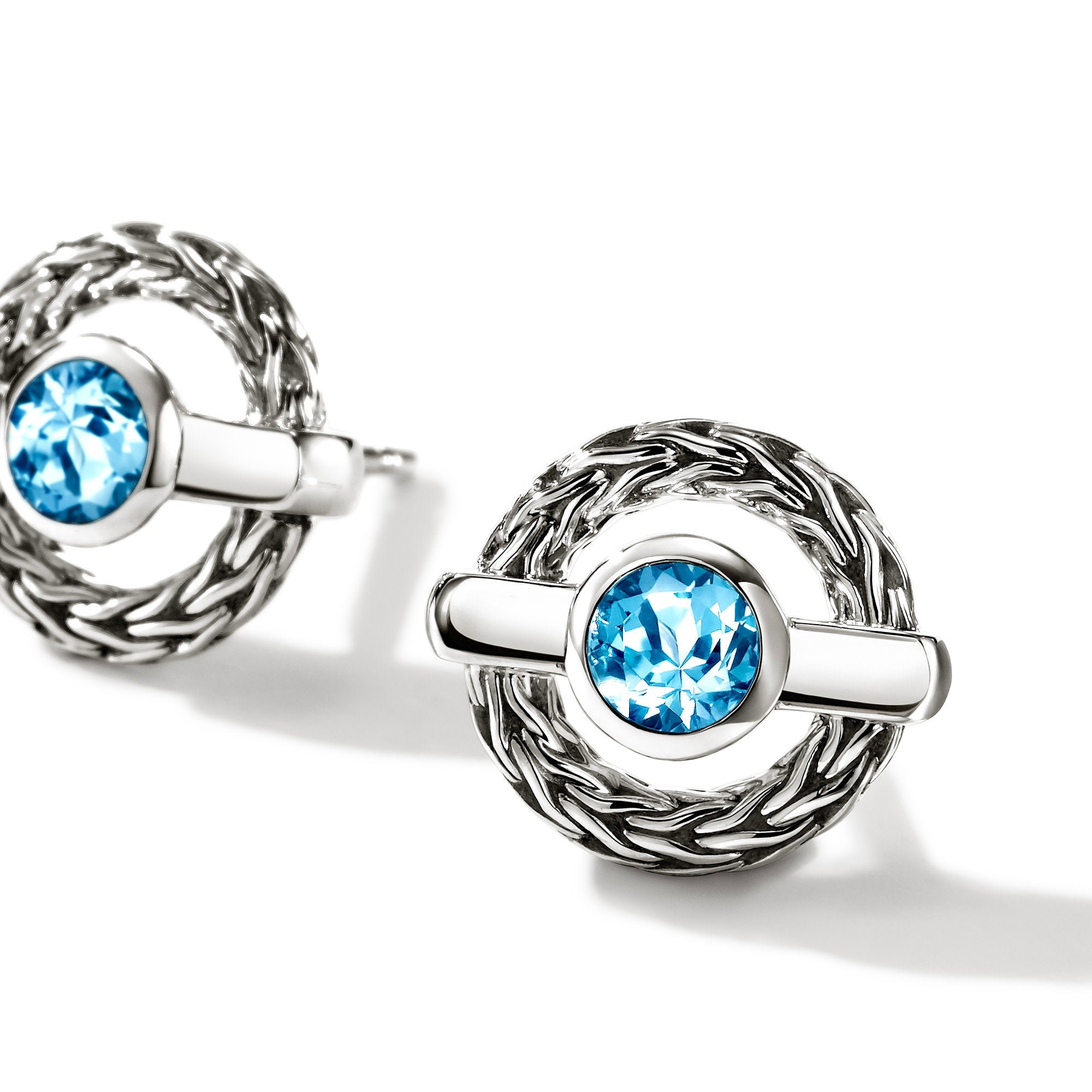 John Hardy Sterling Silver Icon Circle Earrings with Treated Blue Topaz