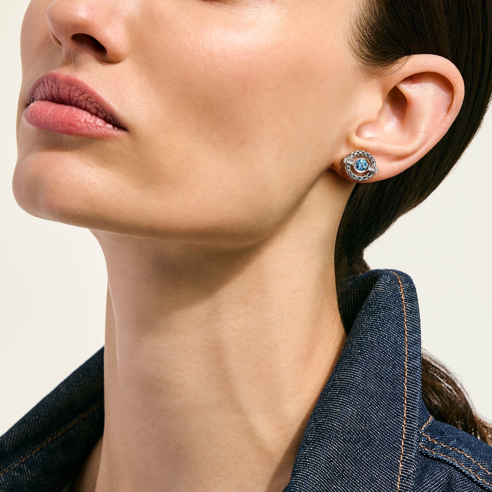 John Hardy Sterling Silver Icon Circle Earrings with Treated Blue Topaz