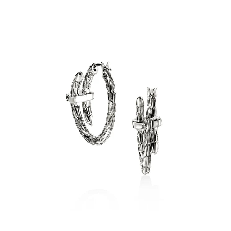 Sterling Silver Black Sapphire Spear Hoop Earrings