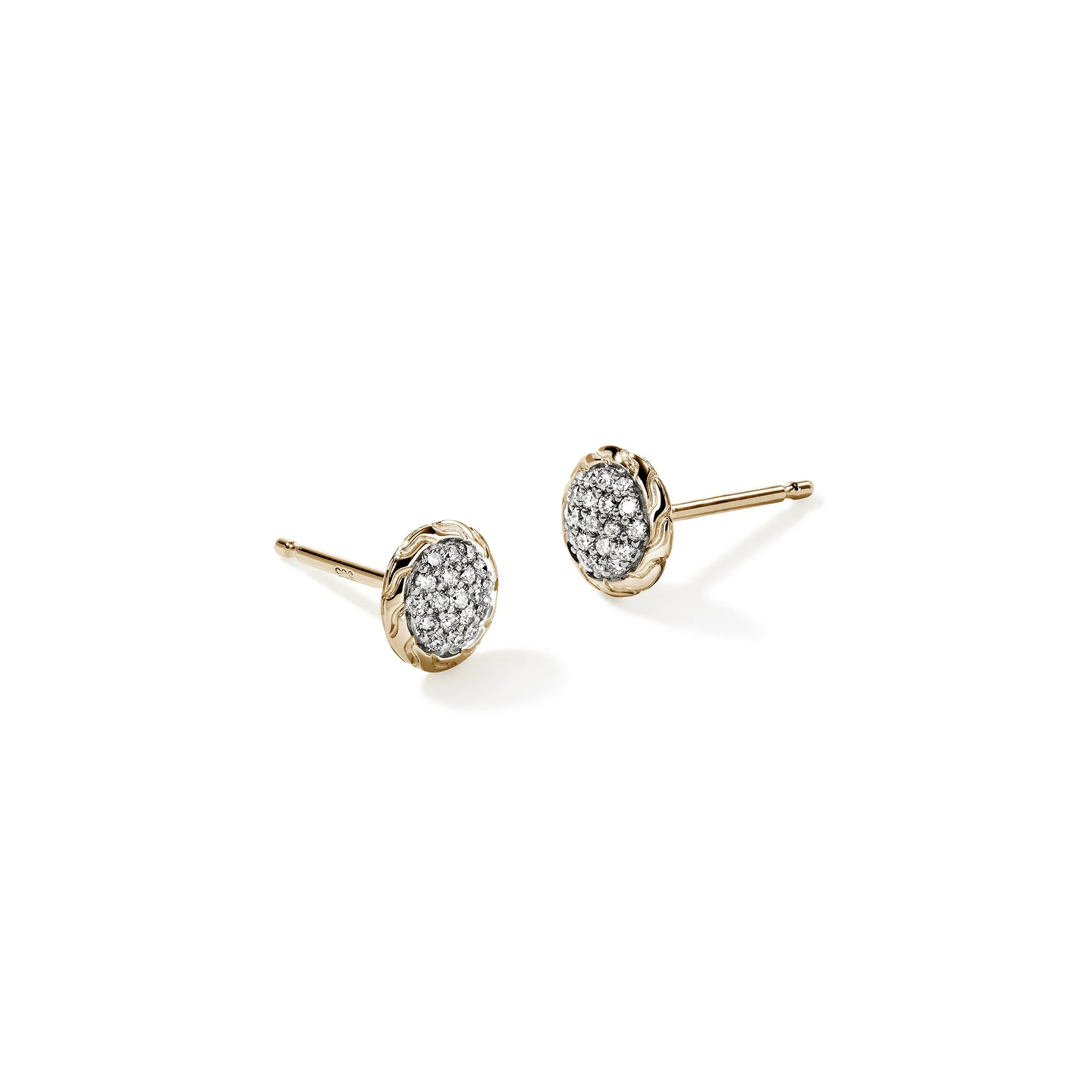 Yellow Gold Chain Motif and Diamond Pave Stud Earrings