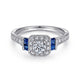 White Gold Sapphire and Diamond Princess Halo Complete Engagement Ring