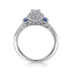 White Gold Sapphire and Diamond Princess Halo Complete Engagement Ring