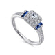 White Gold Sapphire and Diamond Princess Halo Complete Engagement Ring