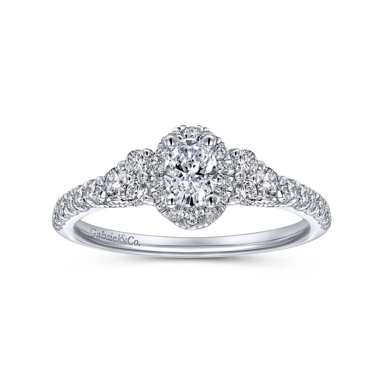 White Gold Tapered Oval Halo Diamond Engagement Ring