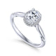 White Gold Oval Halo Engagement Ring with Scrolling Details