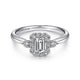 White Gold Emerald Cut Diamond Halo Engagement Ring