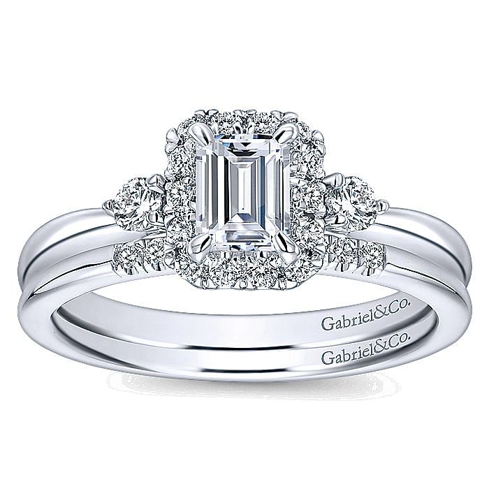 White Gold Emerald Cut Diamond Halo Engagement Ring