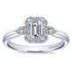 White Gold Emerald Cut Diamond Halo Engagement Ring