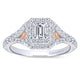 White and Rose Gold Double Halo Emerald Cut Diamond Engagement Ring