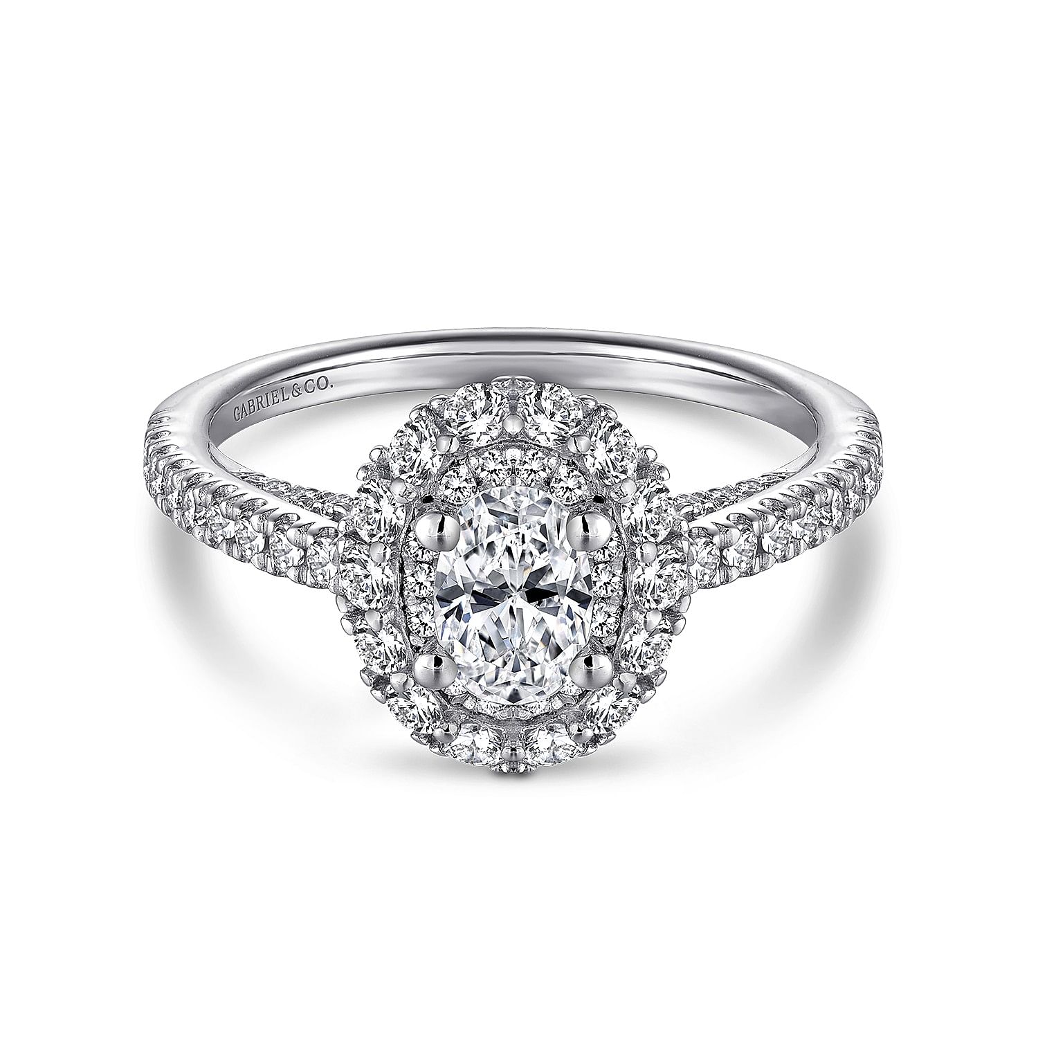 Oval Double Halo White Gold Complete Engagement Ring