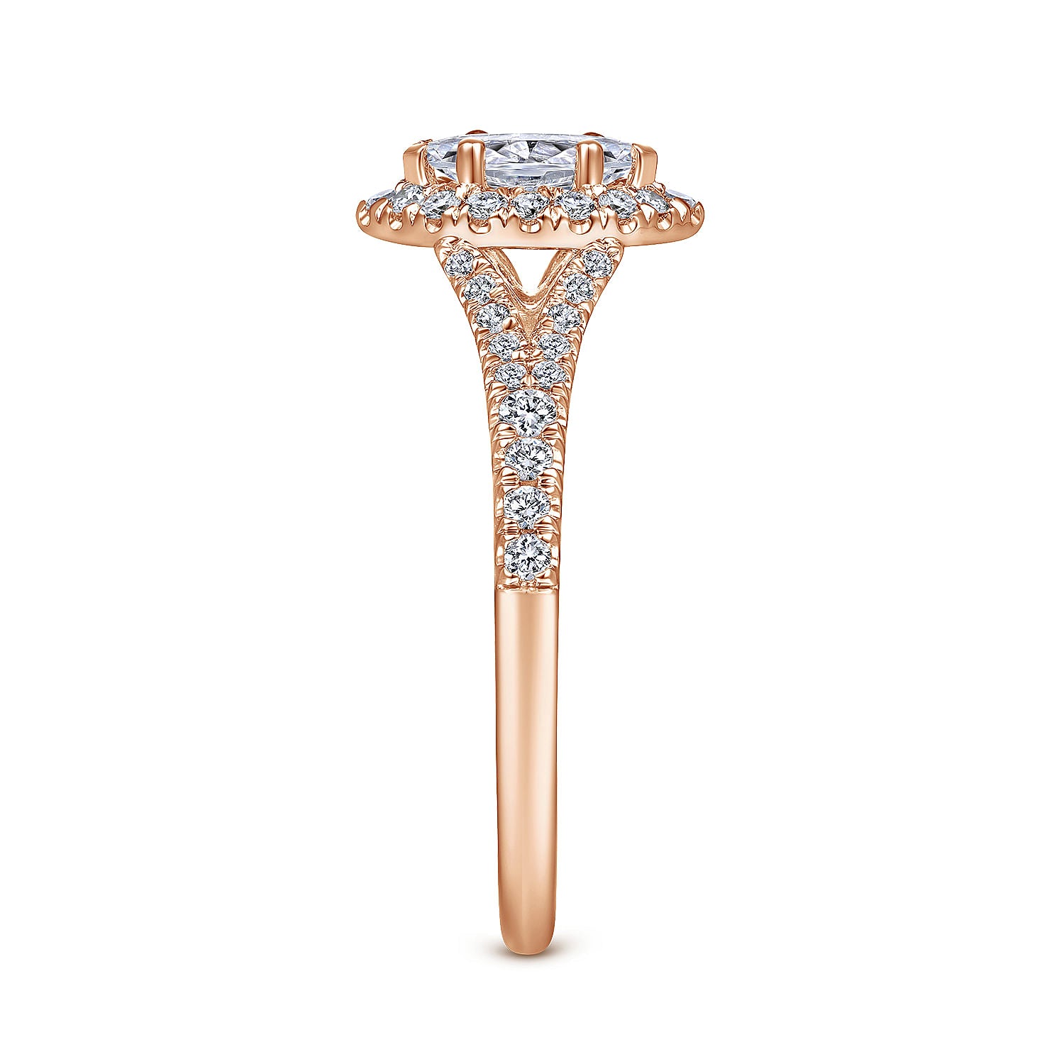 Rose Gold Marquise Halo Split Shank Diamond Engagement Ring