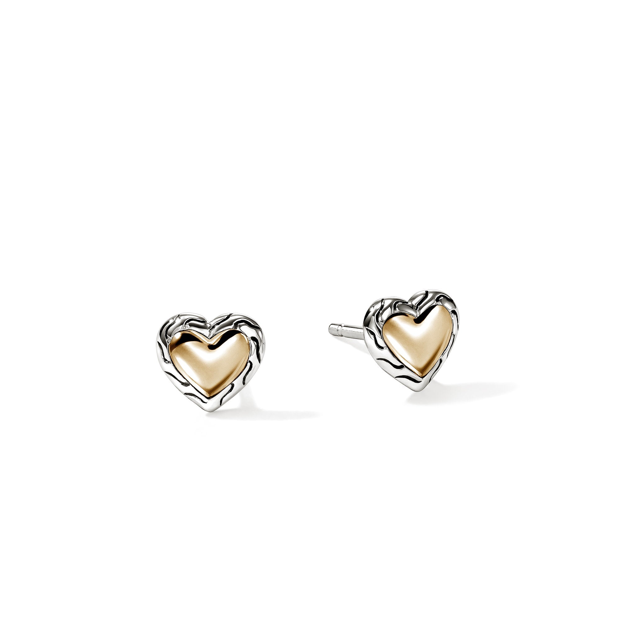 Yellow Gold & Sterling Silver Heart Stud Earrings